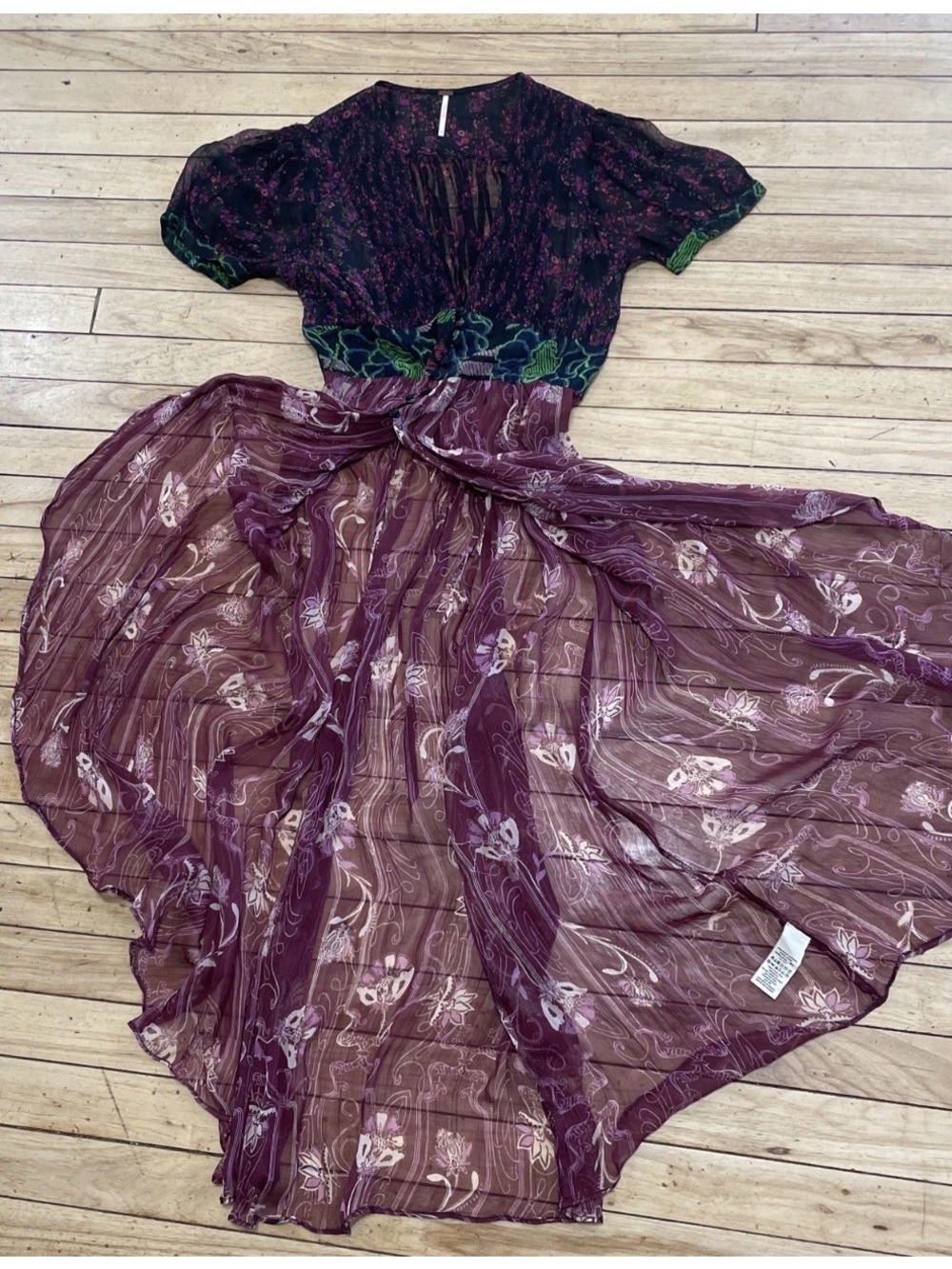 Free People Daisy Fields Sheer Floral Maxi Tunic Dress Size XS - Picture 3 of 9
